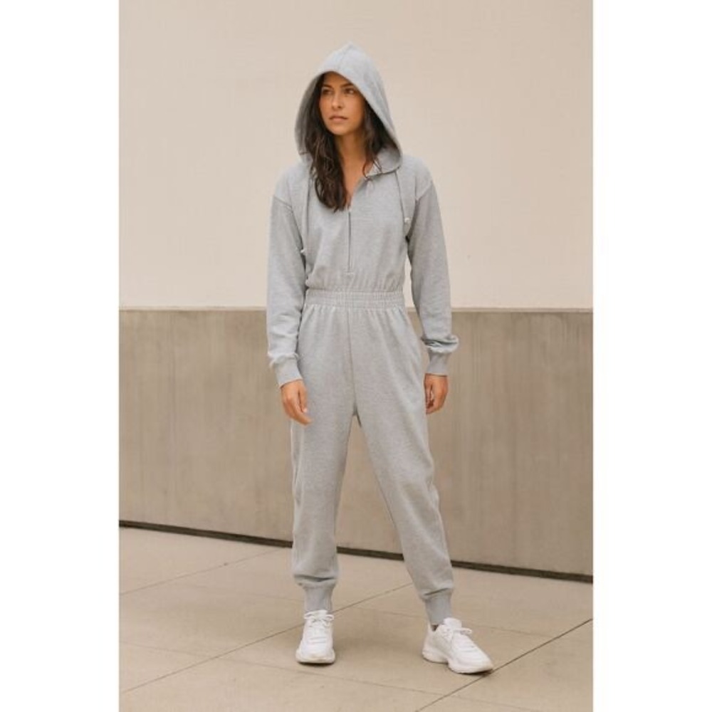 Free People Movement x HATCH Training Day Grey Hooded Half Zip Jumpsuit Size S